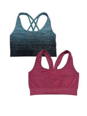 Velocity Sports Bra SMALL Pink Blue Racerback Strappy Gym Outfit LOT OF 2